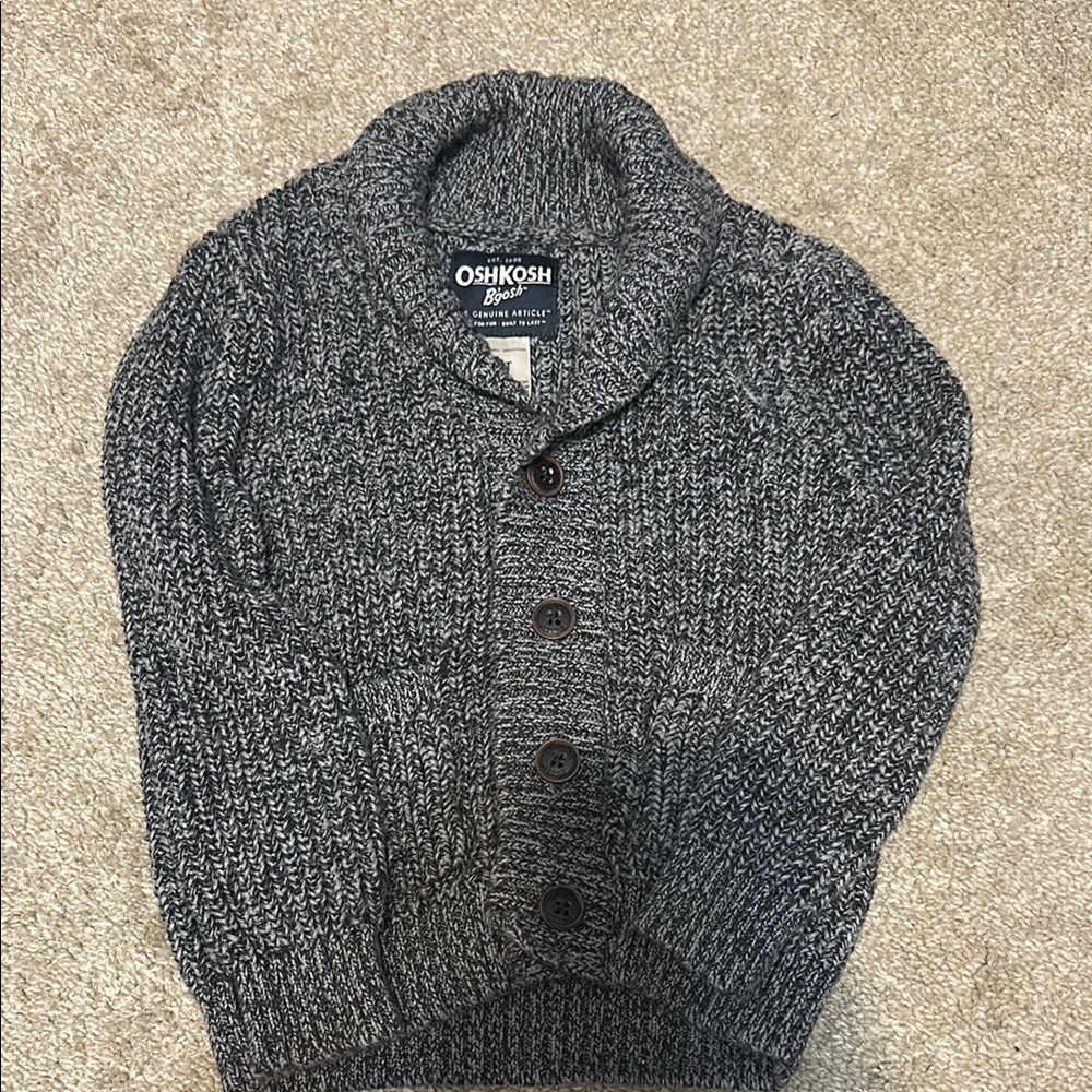 OshKosh B'gosh Gray Cardigan Sweater with Ribbed Collar